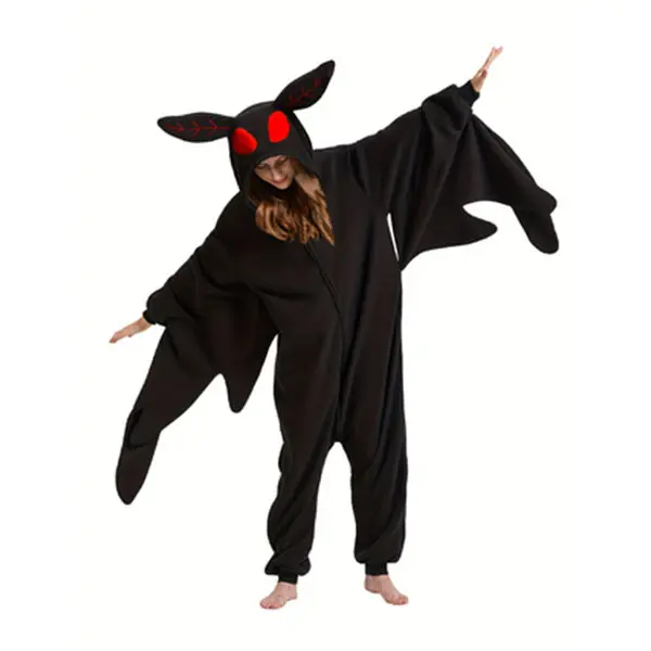 Women's Moth Man Hooded Animal Kigurumi Onesie Pajama Set, Soft Polyester Long-Sleeve Zipper Nightwear with Pockets, Bird-Inspired Loose-Fit Loungewear for Halloween Role-Playing, Animal Onesie Onesies