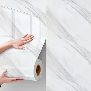 Self-Adhesive Thick Wall Paper Roll, Marble Pattern Wallpaper, DIY Removable Marble Floor Sticker, Waterproof Oilproof Wear-Resistant, Kitchen Bathroom Corridor Decor