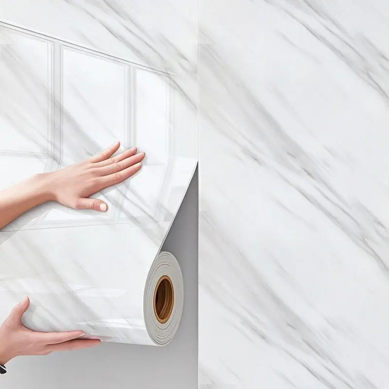 Self-Adhesive Thick Wall Paper Roll, Marble Pattern Wallpaper, DIY Removable Marble Floor Sticker, Waterproof Oilproof Wear-Resistant, Waterproof Wallpaper For Bathroom, Kitchen Bathroom Corridor Decor, Kitchen Wallpaper Peel And Stick