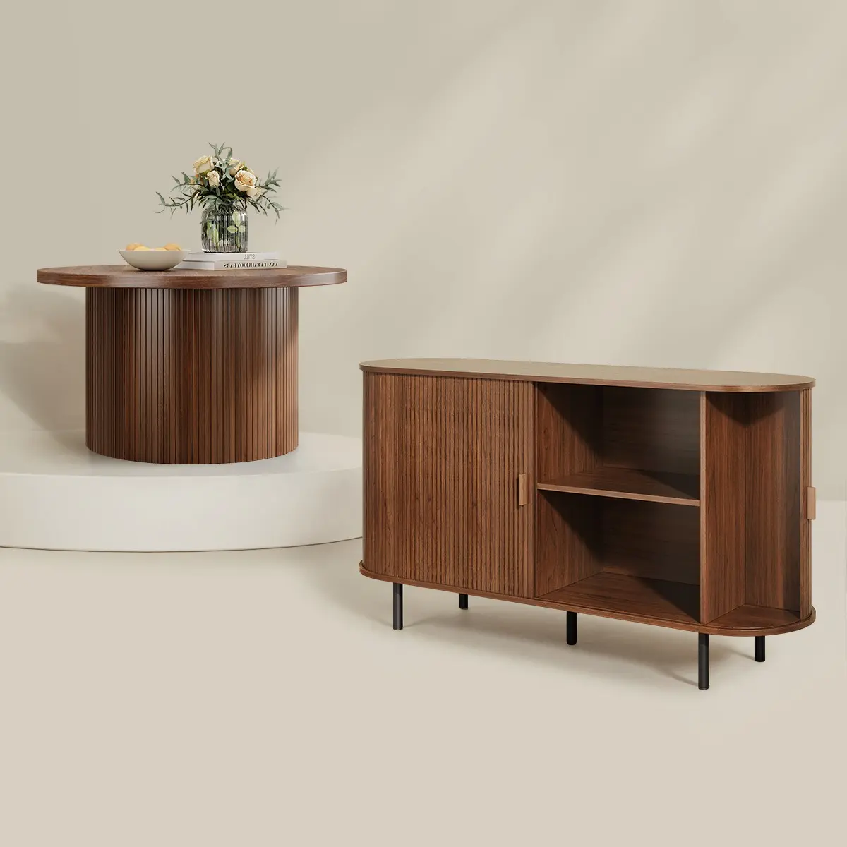 31.5" Coffee Table & 55" Buffet Cabinet