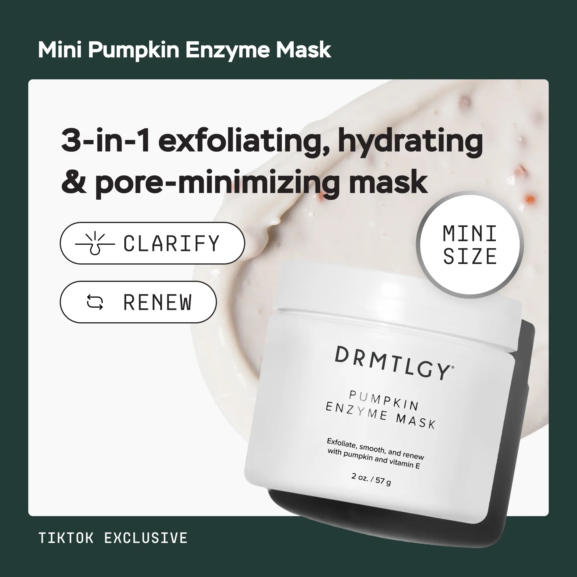 DRMTLGY Pumpkin Enzyme Mask 2oz - Gentle Exfoliating Face Mask, Minimizes Appearance of Pores with Jojoba and Vitamin E