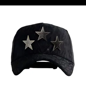 Black Baseball Cap with Three Gold Stars Design for Men and Women