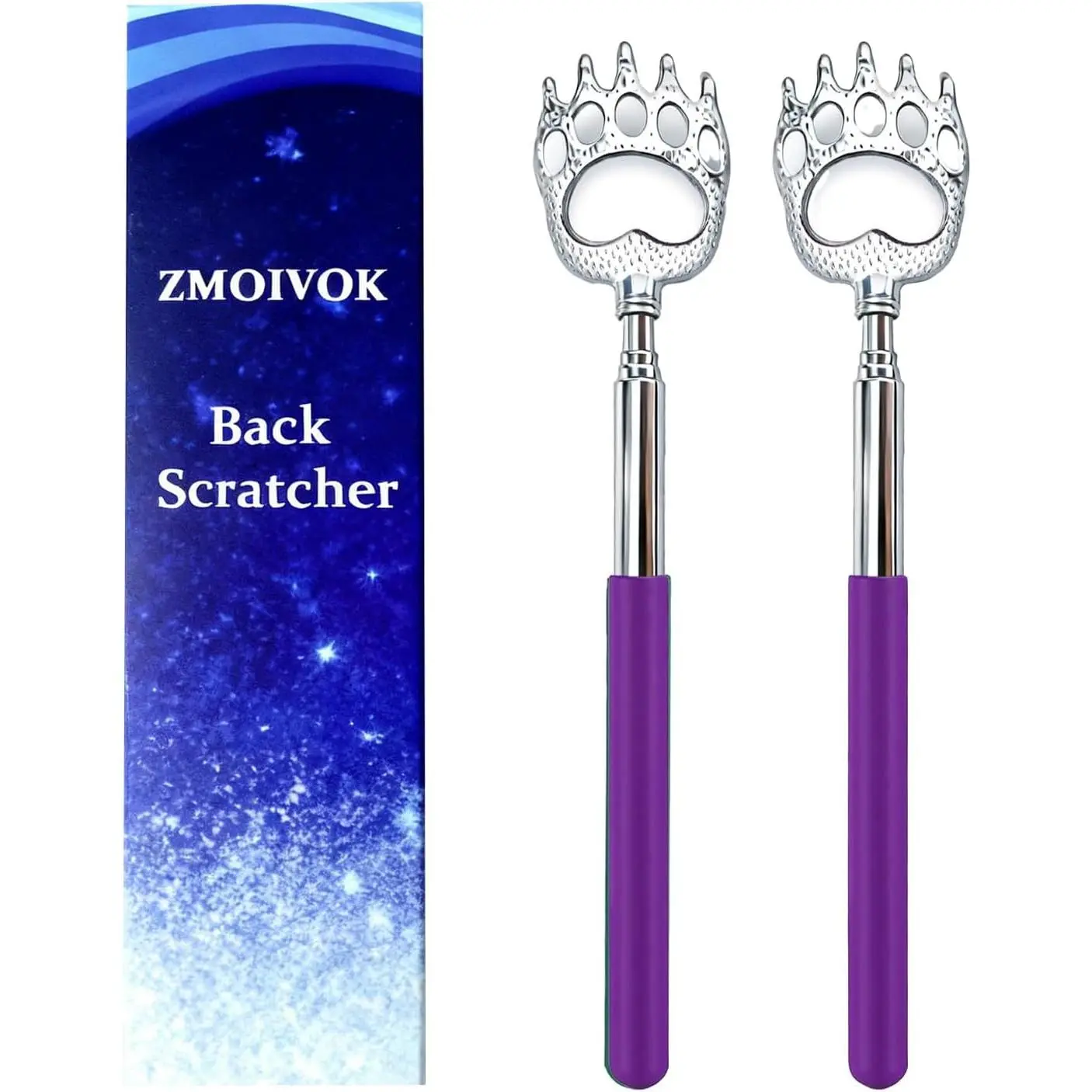 2 Pcs Back Scratcher Extendable,Metal Bear Claws Back Scratchers,Backscratche for Men, Women,Adults,Christmas Stocking Stuffers (Purple-01)