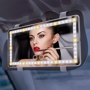 Car Visor Car Makeup Mirror, Led Touch Light, 3 Lighting Modes and Rechargeable, Car Passenger Visor HD Makeup Mirror Vanity Mirror