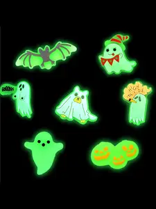 Halloween Themed Shoe Charms, Cute Cartoon Ghost Design Luminous Shoe Decoration, Fashionable Shoes Decorations for Women & Girls