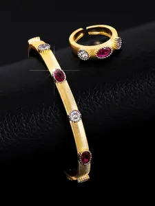 2pcs Vintage Buccellati-Style Zircon Jewelry Set, Brushed Texture Adjustable Bangle & Ring, Women’s Jewelry for Events