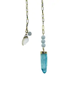 Blue Angel Aura Quartz Mermaid Pendulum – Ocean Magic & Gold Seashell Charm for Intuition