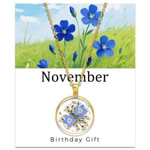 macy anne necklace look Birth Flower Necklace Handmade Month Floral Pendant Necklaces for Women - Real Pressed Flower Charm Jewelry, Personalized Birthday Gift