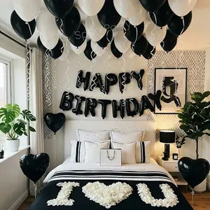 38pcs Birthday Party Balloon Set, Latex Balloons, Heart Shape Foil Balloons, Indoor Decoration, Photo Props, Luxury Style