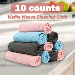 10 Counts Wash Cloths with Waffle Weave, 100% Cotton Colored Fluffy Washcloths Set, Absorbent Quick-Drying Wash Cloths for Showering, Body, Face, and More, Random Color