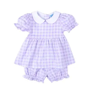 Riley Gingham Knit Bloomer Set Purple - Soft and Comfortable Girls Spring Outfit