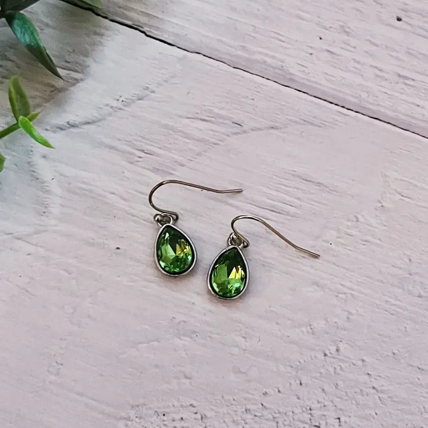 Peridot Green Teardrop Earrings with French Hook