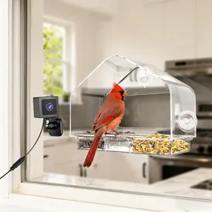 Window Bird Feeder with  Camera & AI ,  Suction Cup Mount, -Weather Design, Real-Time , Easy to Install, for Apartments & Homes, for Bird Lovers