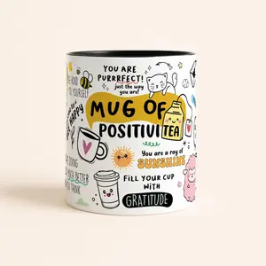 [Sale Up To 50%] Motivational Accent Mug of Positivi-tea, Positivity Coffee Mug, Self Care Cup for Her, Inspirational Quote Gift, Positive Daily Affirmations, 11oz ceramic accent mug