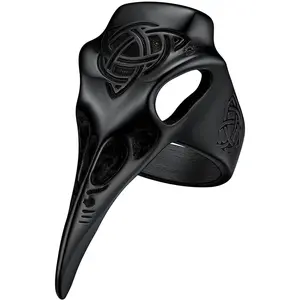 Stainless Steel  Raven Crow Skull Ring for Men Women Gothic Norse Protection (with  Box)
