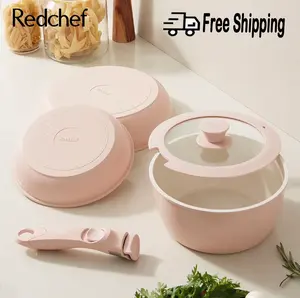 5pcs Redchef Removable Handle Non-Stick Ceramic Cookware Set, RV-Friendly, No PFAS/PTFE/PFOA,Dishwasher & Oven Safecookware