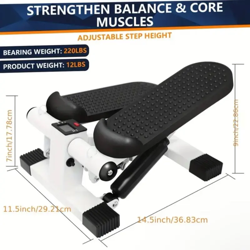 Compact Stainless Steel Stepper with Digital Monitor - Adjustable Resistance, Non-Folding Design for Home Workouts, Cardio & Fitness Training, White Mini Stepper Exercise Machine