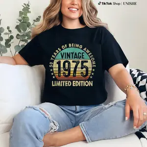 Cotton 50th Birthday Tee – Vintage 1975 Retro Short Sleeve Shirt for Him & Her