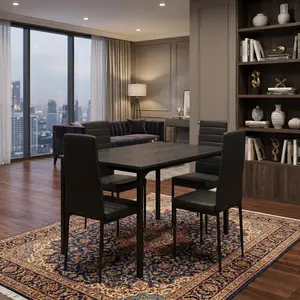 5 Pieces Dining Table Set for 4, New Year Kitchen Table with 4 Upholstered PU Leather Chairs, Suitable for Dining Room, Living Room, Apartment & Small Space