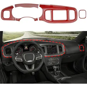 for Dodge Charger 2015-2024 Accessories Charger Center Consoles Dash Board Dashboard Instrument Trim (Red Carbon Fiber Pattern