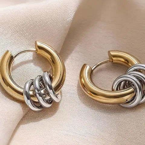 Fashion New Chain Tassel Circular Hoop Earrings Stainless Steel Hoop Earrings for Women Punk Cool Double Tones Stainless Steel Lightweight Chunky Hoops Jewelry Accessory Statement Hoops Earrings Punk Style Earrings