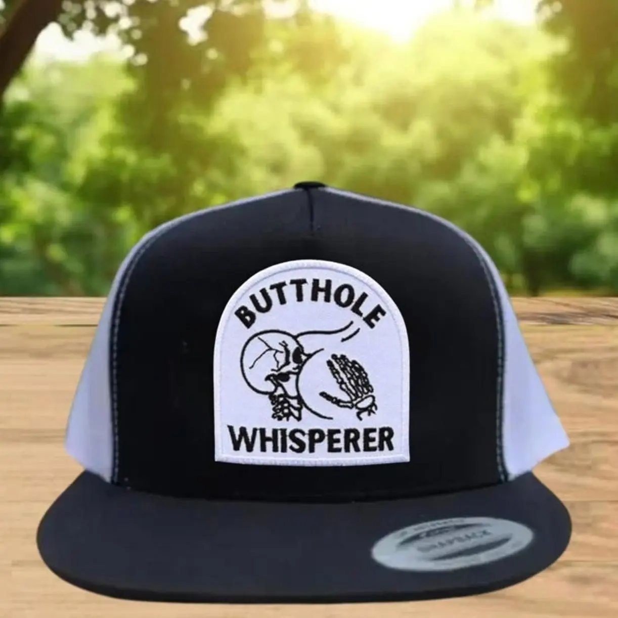 Butthole Whisperer Embroidered Patch Hat, Funny Skeleton Trucker Cap, Adjustable Snapback Mesh Hat for Men & Women