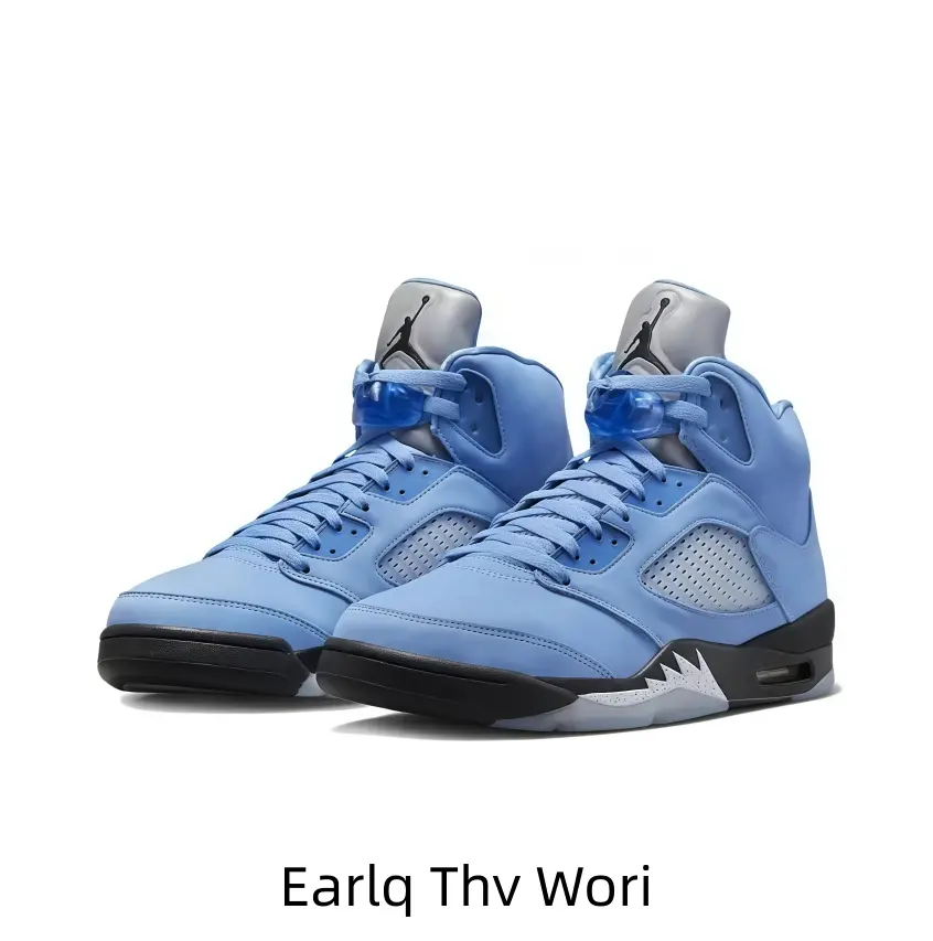 Retro high-cut street footwear crafted with smooth light blue leather, silver grey tongue with silhouette graphic, layered black bottom and cushioned air unit for all-day walking comfort.