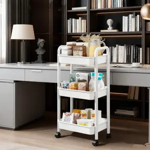 Portable Mobile Three-Tier Storage Cart, RV Home Multi-Scene Organizer, 3 Hanging Baskets + 3 Shelves, Quick Assembly, Easy Storage