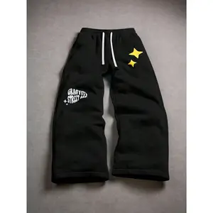 Graffiti Star-Shaped Wool Pants | Black Streetwear Wide-Leg Underwear GARMENTARY