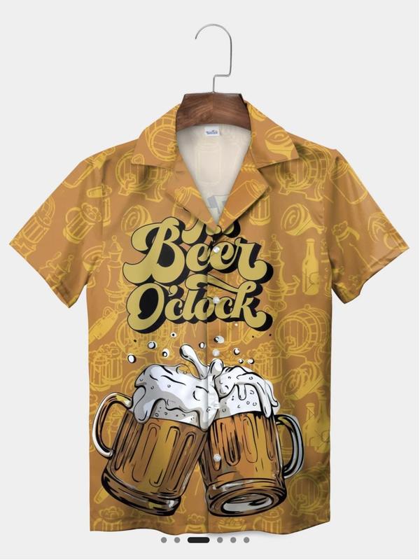 Funny Orange Cheers Design It's Beer O'Clock Short Sleeve Hawaiian Shirt