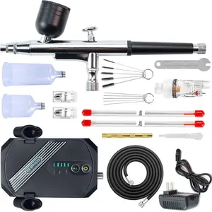 Spray Gun Set with Air Compressor, 20/25/30 Psi, Anti-Clog, Includes 0.2/0.3/0.5mm Nozzles/cleaning Kit, Ideal for Painting, Model Making, Cake Decoration, Makeup