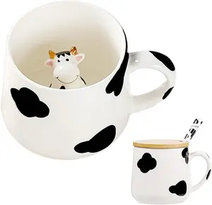 Cute Ceramic Cow Mug with 3D Cow Inside,Cow Print Coffee Mug,Cute Mugs with Lid Spoon,Cute Stuff Cool stuff Birthday Gifts Gifts for Women Girlfrend Kids13oz Drinkware Handmade tea cup