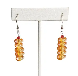 Twisted Orange Stacked Glass Beaded Earrings with Sterling Silver Hooks