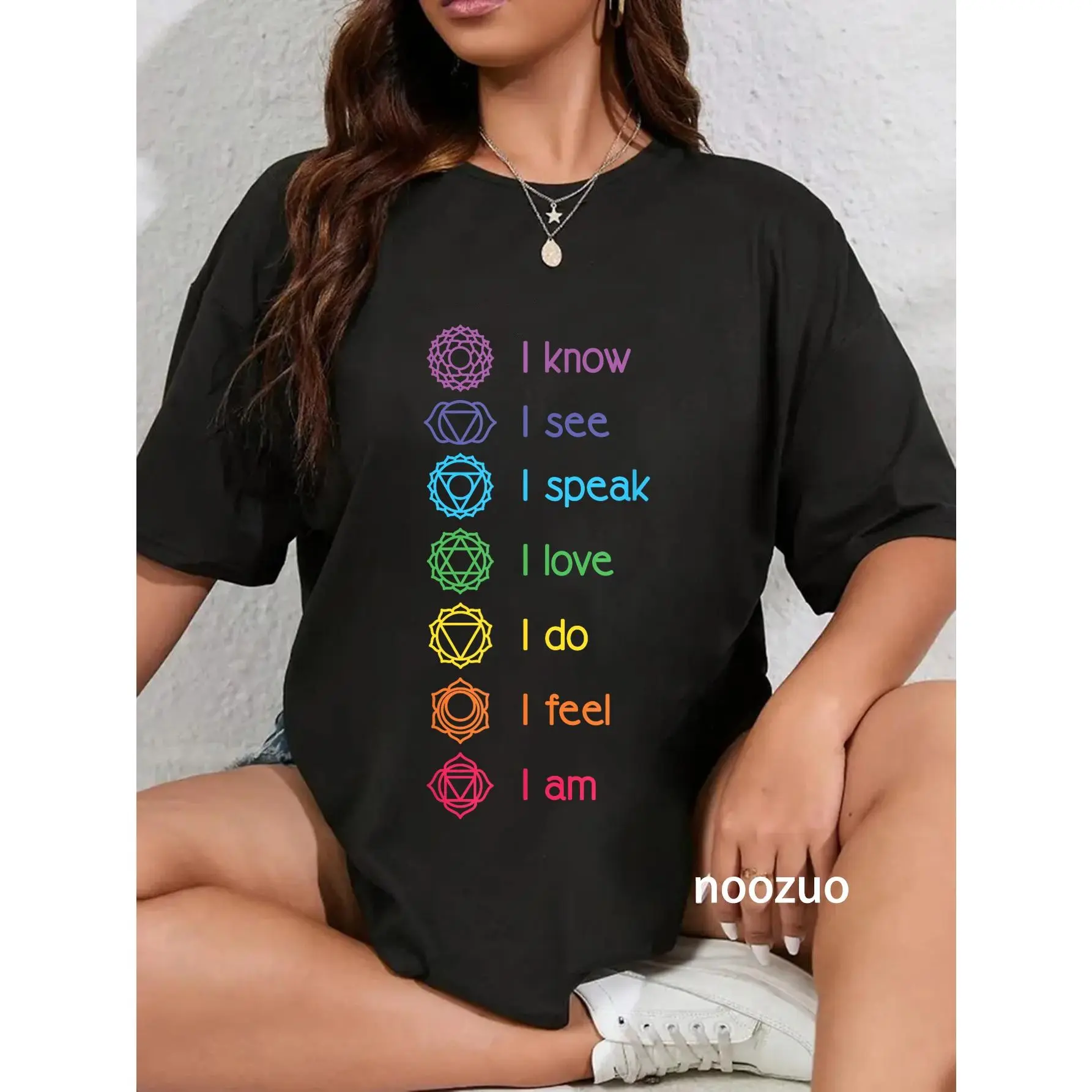 Lady's 100% Cotton Round Neck Graphic T-Shirt - Casual, Everyday Wear for Chakra Alignment, Yoga, Meditation, Top, Tshirt, Streetwear