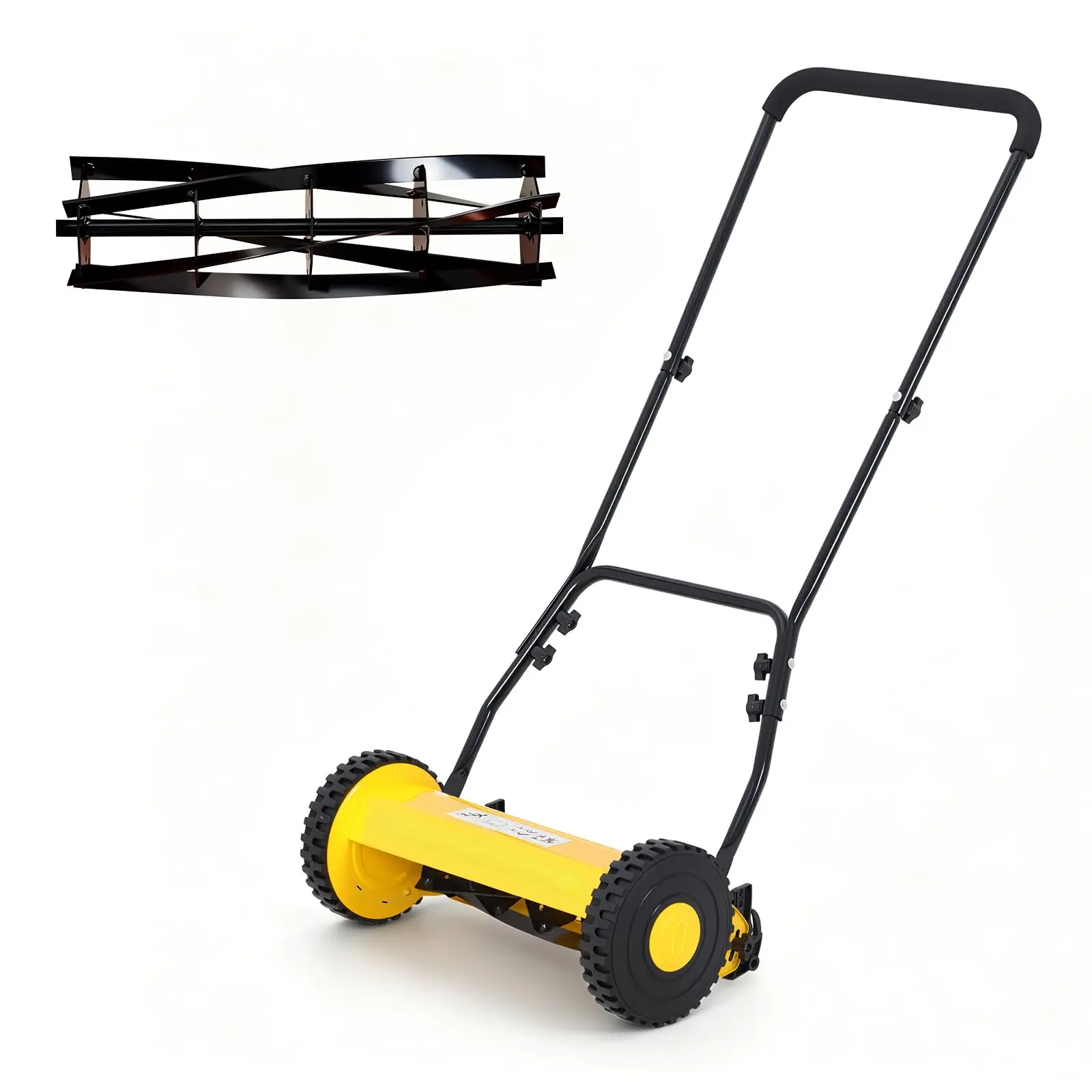 16" Push Reel Lawn Mower, 5-Blade Manual Walk-Behind Grass Cutter with Adjustable Height (0.4"-4"), Eco-Friendly Compact Hand Push Mower for Small Yards & Lawn Care, Yellow