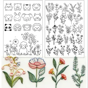Floral Plant and Animal Water-Soluble Embroidery Stabilizer Pre-Printed Paper, Self-Adhesive Dissolvable Non-Woven Embroidery Stickers, Diy Sticker Paper, for Clothing Bag Packaging Decor