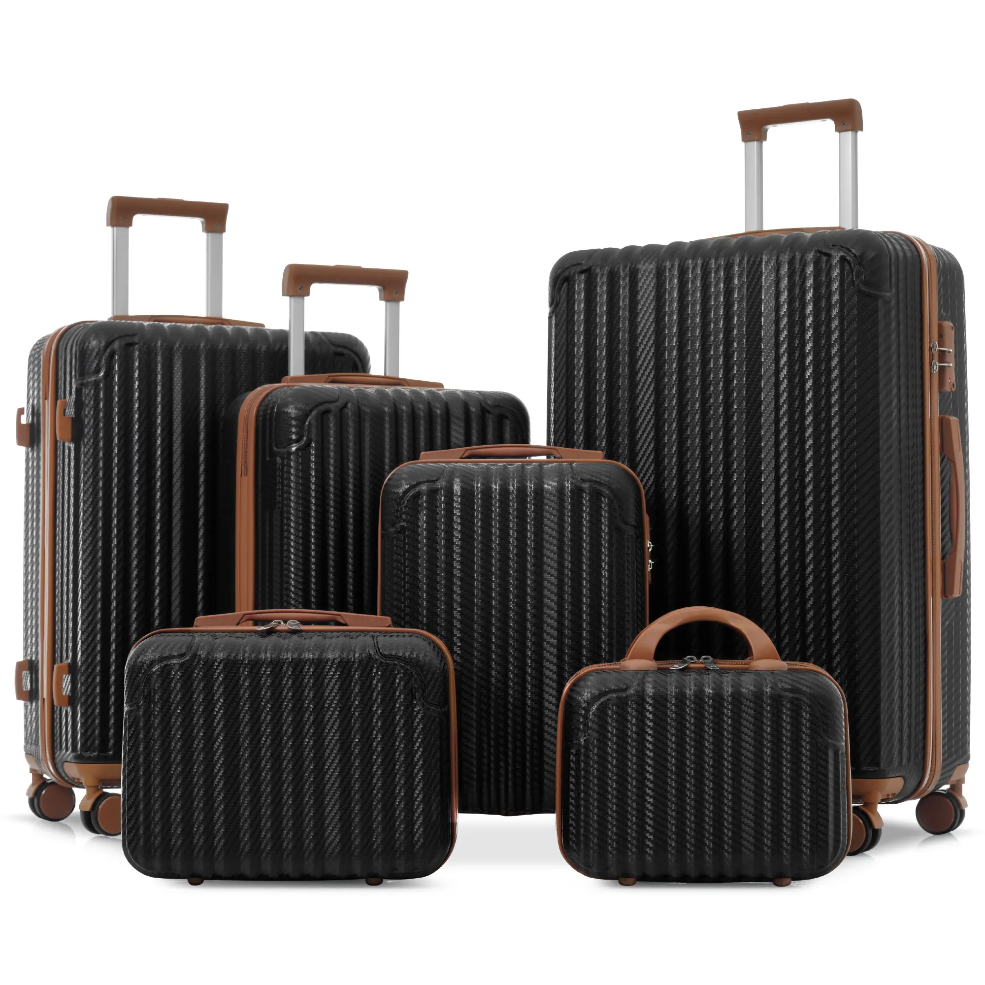 6-Piece Hardshell ABS Luggage Set with Spinner Wheels, TSA Lock, Side Hooks – Lightweight Carry-On & Checked Suitcases for Travel