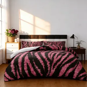 Zebra Print Fleece Bedding Set, Soft Comfortable Duvet Cover Set Includes 1 Duvet Cover and 2 Pillowcases, Ideal for Bedroom and Guest Room