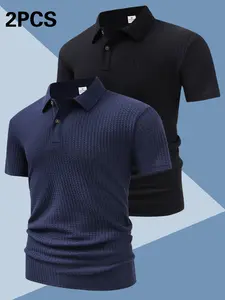 Men's 2-Pack Polo Shirts, Casual Button Front, Long Sleeve, Breathable, Suitable for Business, Daily Wear, Sports, Elegant Men's Clothing Top