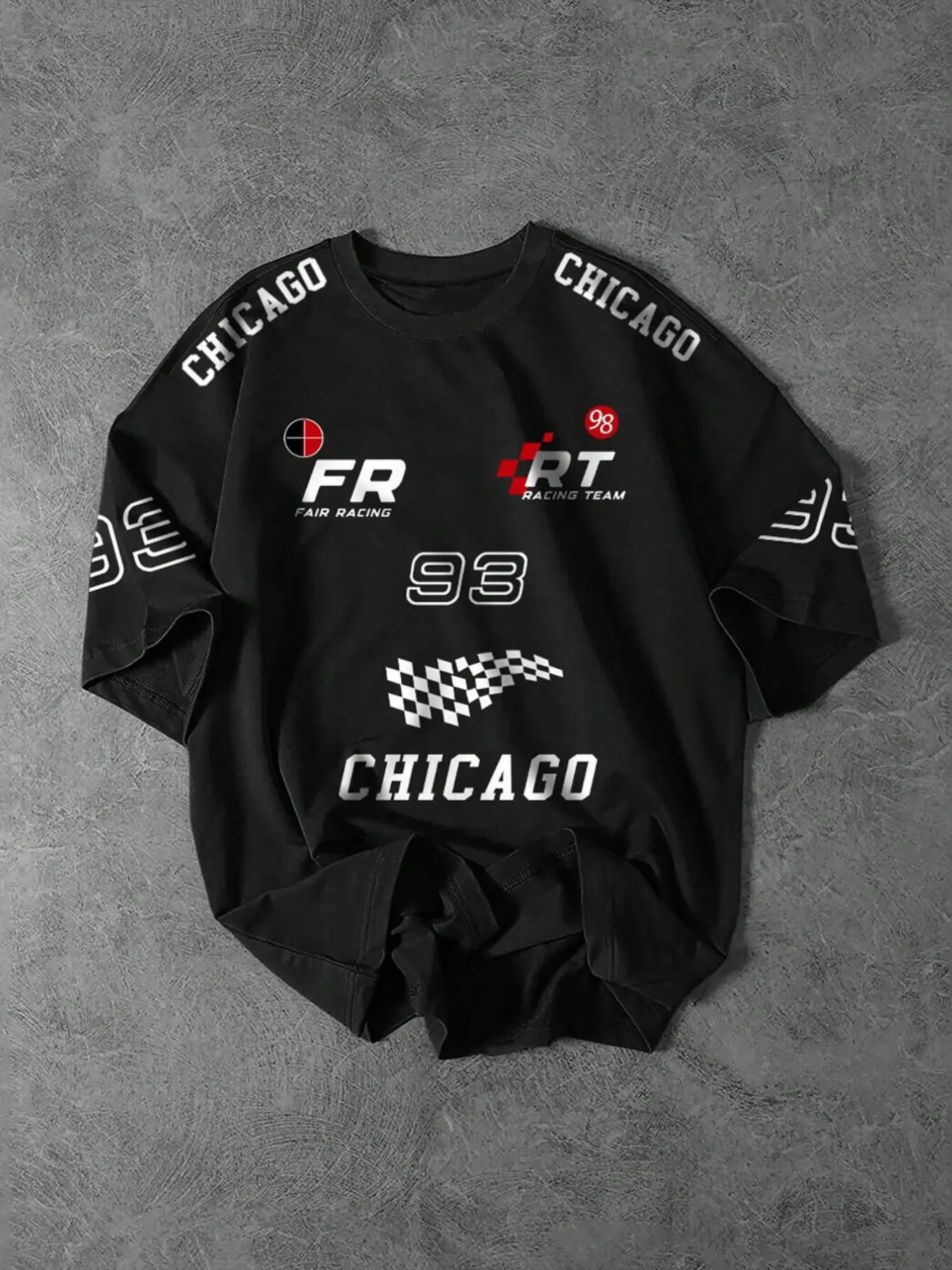 Chicago Fair Racing Team Graphic Tee | Y2K Aesthetic Burgundy Oversized Streetwear Shirt | Premium Cotton Loose Fit Unisex Racing Jersey Style T-Shirt for Casual OOTD | Casual Summer Clothing