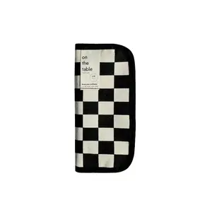 Large Capacity Pencil Box, Chessboard Design Canvas Multi-Functional Pencil Bag, Office School Supplies, Back-To-School Gift, Holiday Gift Idea, School Classroom Supplies