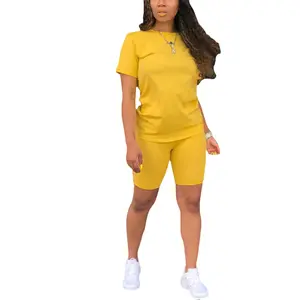 Women's Comfy Two-Piece Set – Simple Round Neck Tee & Slim-Fit Shorts, the Perfect Outfit for Workouts, Outdoor Days, or Back-to-School Style. Stay Cool and Chic All Spring & Fall Long