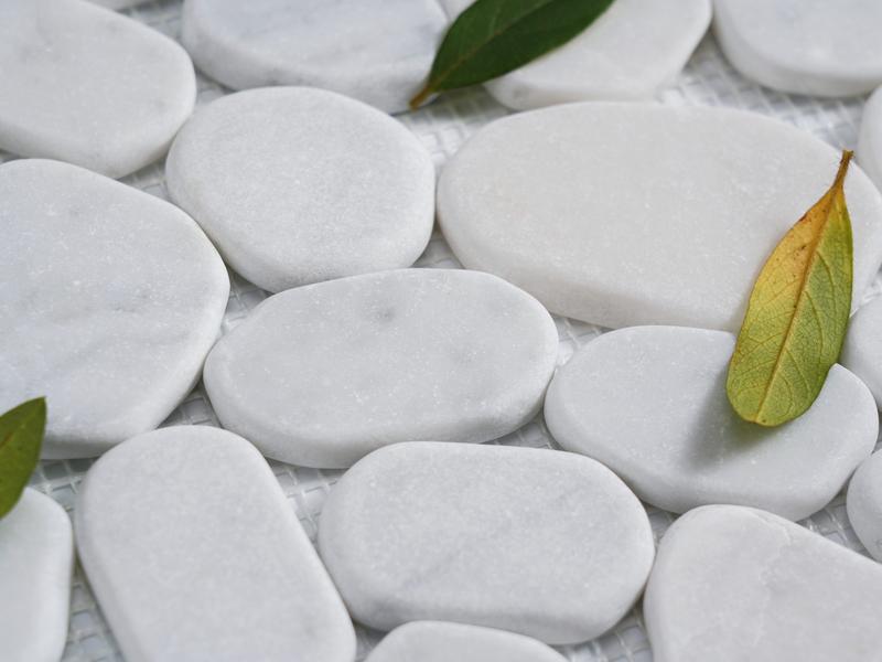 Simple Tile 5 Sheets Marble Mosaic Tile for Kitchen Backsplash, Bath Bathroom Floor, Etc, "River Rock Collection" MM 9505 - Carrara White, Mixed Rounds, 12"X12"X3/8", Tumbled