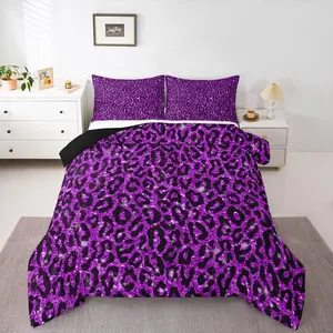 Leopard Bedding Set Soft for Boys Girls,Glitter Comforter Set Cheetah Duvet Quilt Microfiber Cow Fur Bedroom Decor
