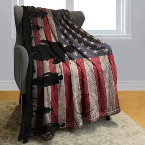 American Flag Blanket with Soldiers, Shaggy Stripes Throw Blanket for TV Travel Household (50x60 Inches)
