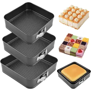 Springform Pan Set of 3 (9,10,11 Inch) Square Shaped Leakproof Cheesecake Pans with Removable Bottom Nonstick Carbon Steel Cake Tin for Valentine's Day Anniversary Baking