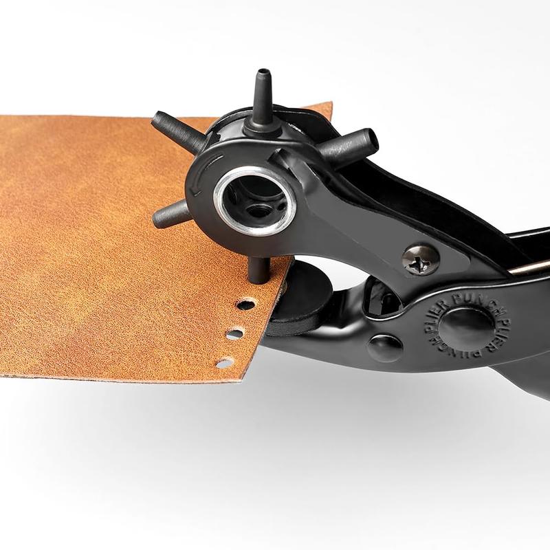 Leather Hole Puncher for Belts Watches Handbags Revolving Punch Plier Kit with 6 Stage Rotation Ergonomic Design 2 4.5mm Punching Diameter Professional Leather Punch Tool