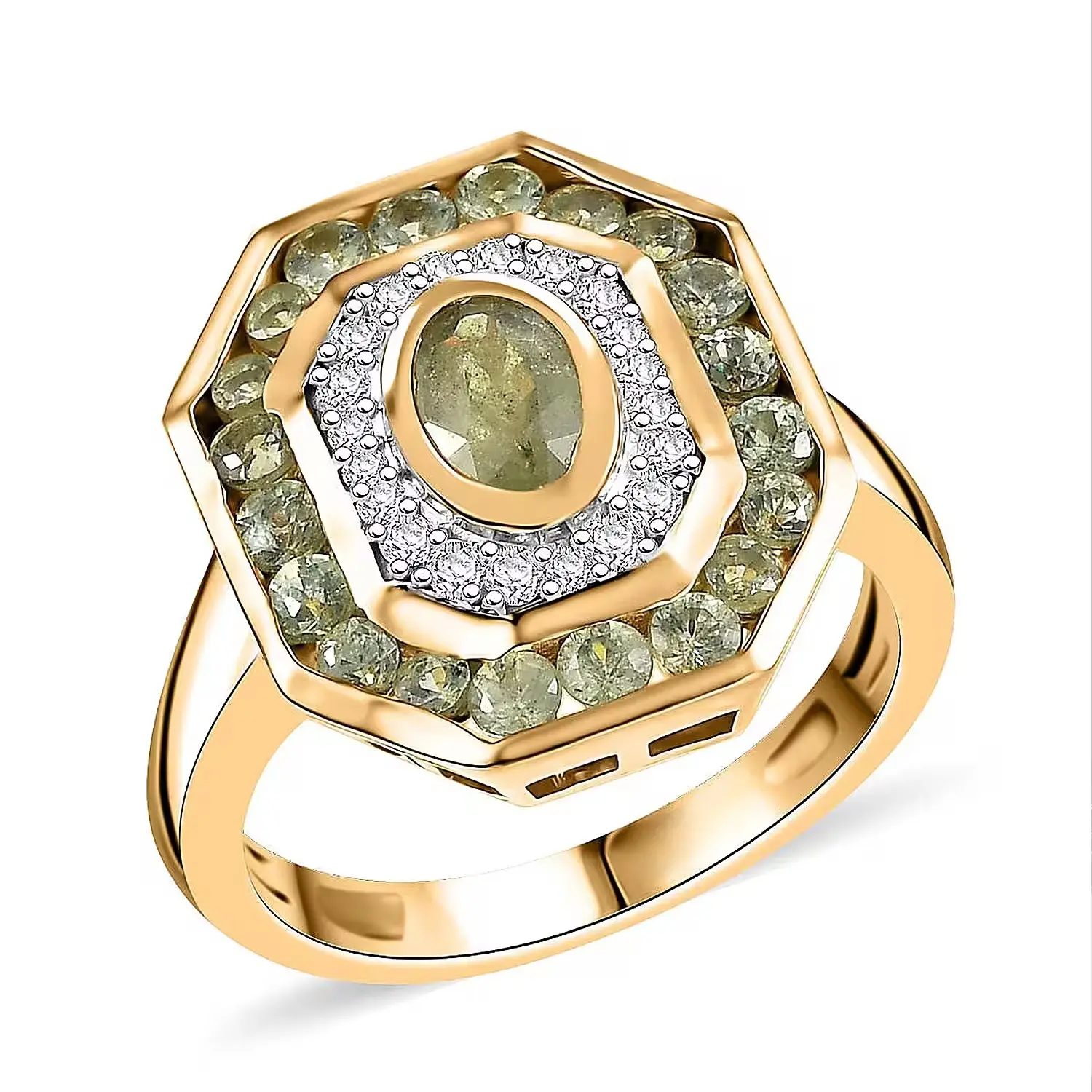 Forest Orchard Art Deco Ring - Vintage Engagement Ring, Antique, Gold-Tone Statement, Colored Gemstone, for Everyday Wear, Dates, Antique Rings