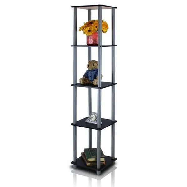 212 MAIN Turn-N-Tube 5-Tier Corner Square Bookshelf - Black & Grey, 57.7x11.6x11.6 in, Plastic & Wood Construction, Decorative Shelving for Home/Office Use