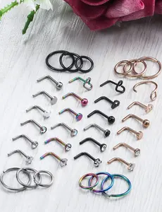 Set Of 36 Stainless Steel Nose Ring L Shaped Nose Ring Earring Piercing Ring Jewelry for Women Men Silver Rose Gold Black Rainbow
